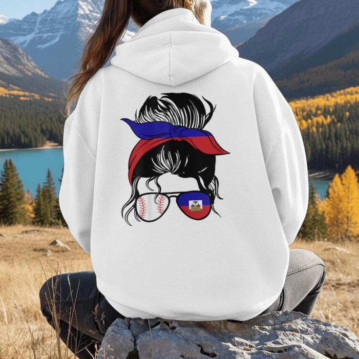 Haitian Baseball Mom Haiti Flag Baseball Girl Women Hoodie Back Print