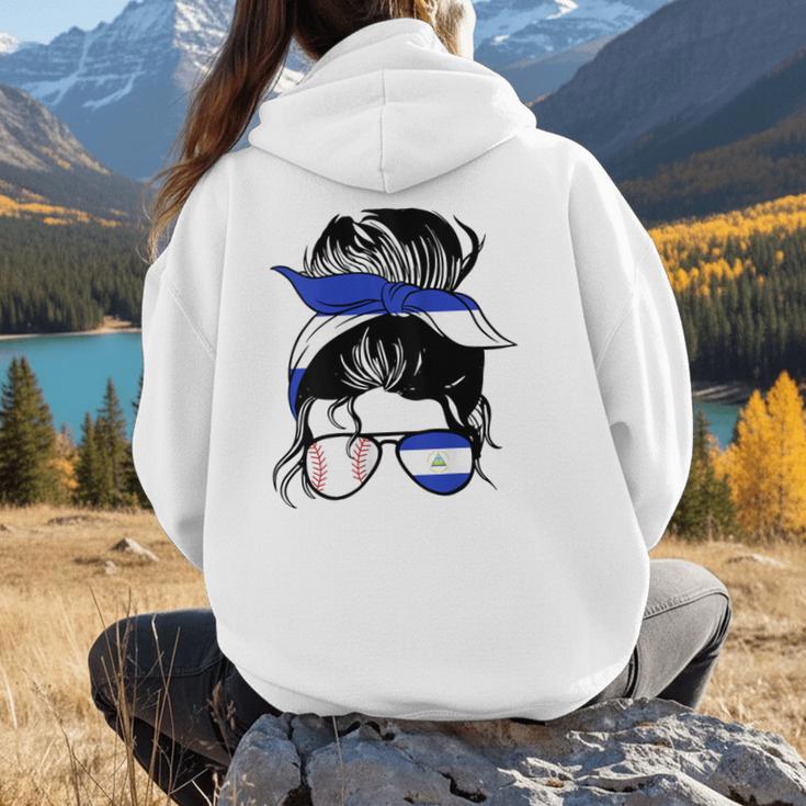 Nicaraguan Baseball Mom Nicaragua Flag Baseball Girl Women Hoodie Back Print