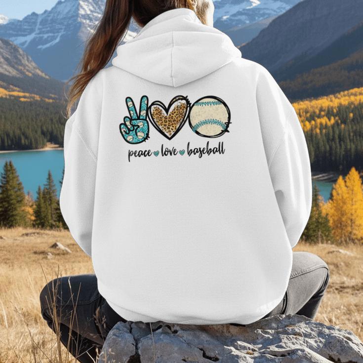 Peace Love Baseball Lover Motif For Women Pink Baseball Mom Women Hoodie Back Print