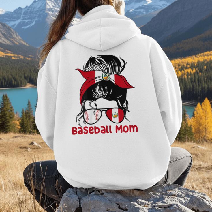 Peru Baseball Mom Messy Bun Women Hoodie Back Print Peru Baseball Mom Messy Bun Women Hoodie Back Print