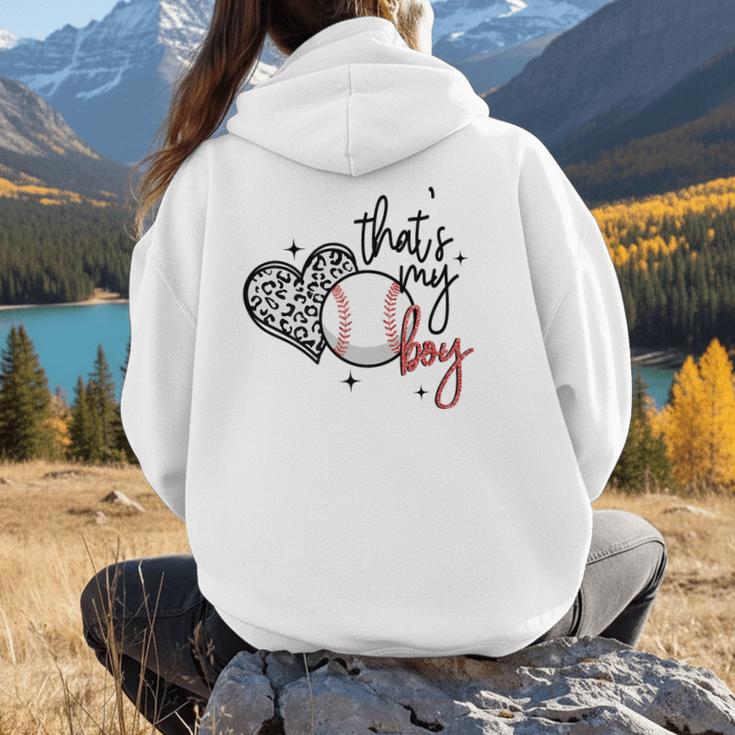 That's My Boy Leopard Heart Baseball Mom Premium Women Hoodie Back Print