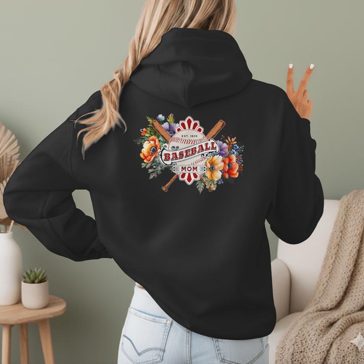 Baseball Mom With Garden Flowers Women Hoodie Back Print