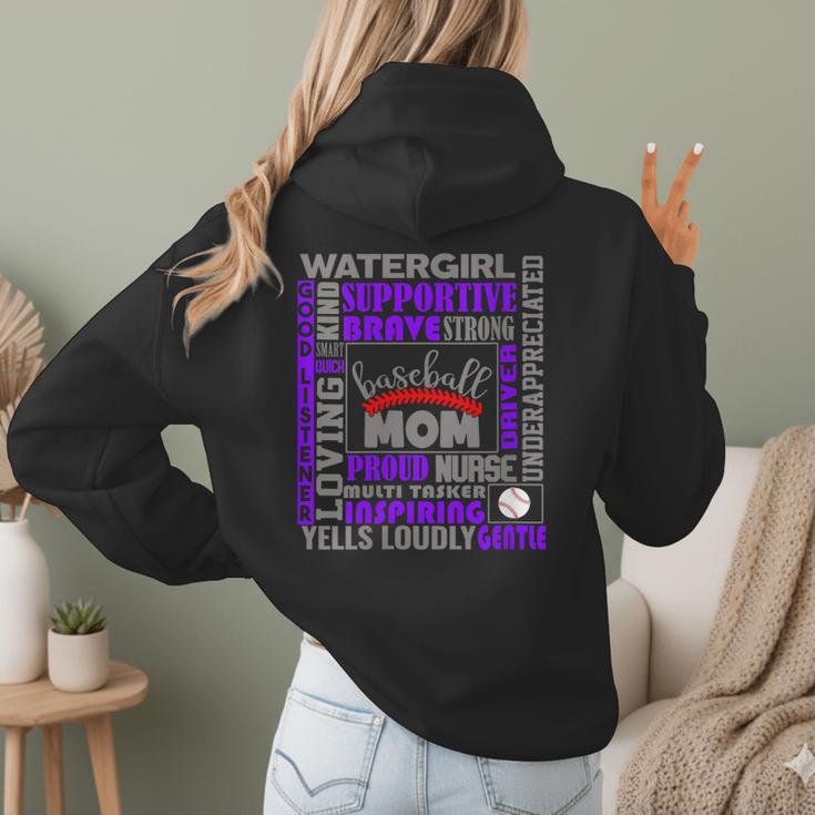 Baseball Mom Traits For Great Mothers Grey And Purple Women Hoodie Back Print