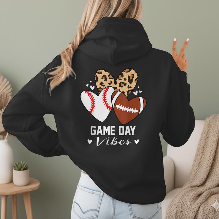 Game Day Vibes Football Baseball Mom Heart Women Hoodie Back Print