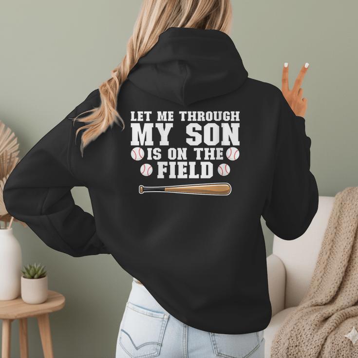 Let Me Through My Son Is Out The Field Baseball Mom Women Hoodie Back Print