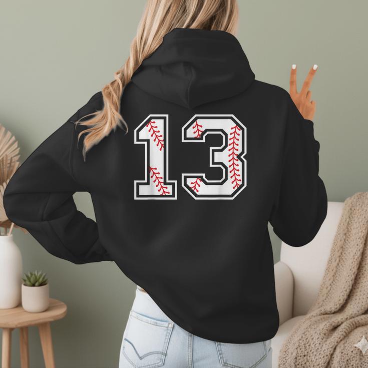 Lucky Number 13 Baseball Mom Baseball Number 13 Lucky 13 Women Hoodie Back Print