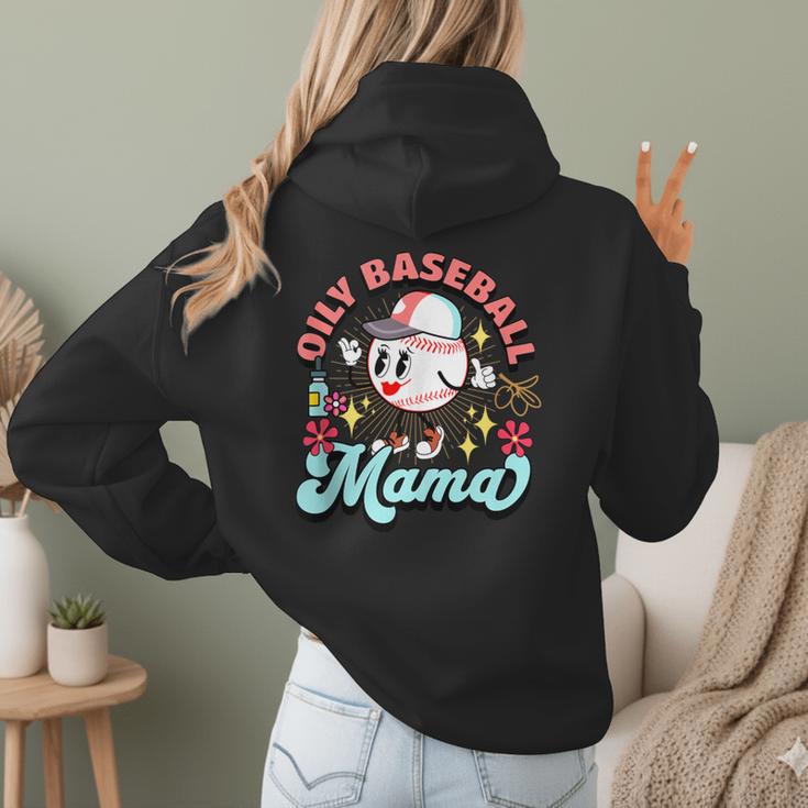 Retro Oily Baseball Mom Meme For Essential Oils Game Day Women Hoodie Back Print