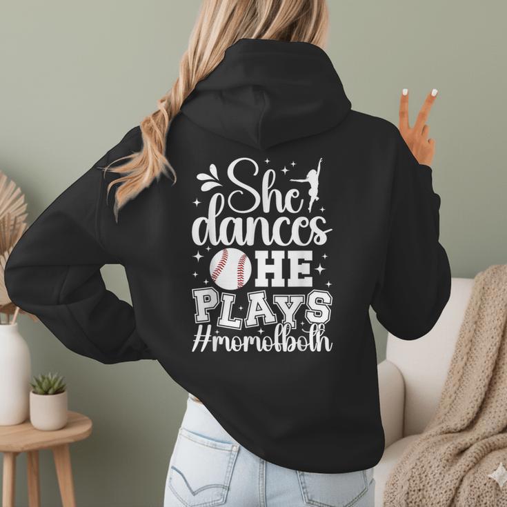 She Dances He Plays Mom Of Both Dance And Baseball Mom Women Hoodie Back Print