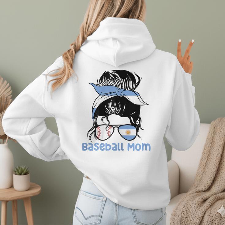 Argentina Baseball Mom Messy Bun Women Hoodie Back Print