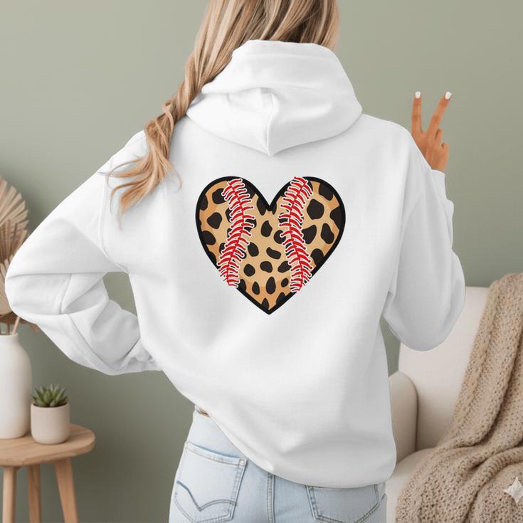 Baseball Mom Leopard Heart Valentine Day Mother Day Women Hoodie Back Print
