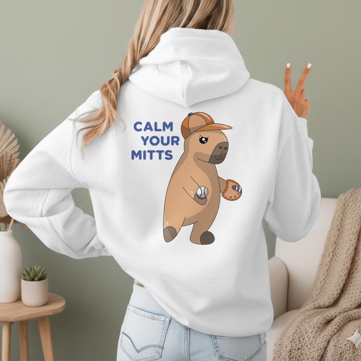 Capybara Calm Your Mitts Baseball Mom Sport Lover Tee Women Hoodie Back Print