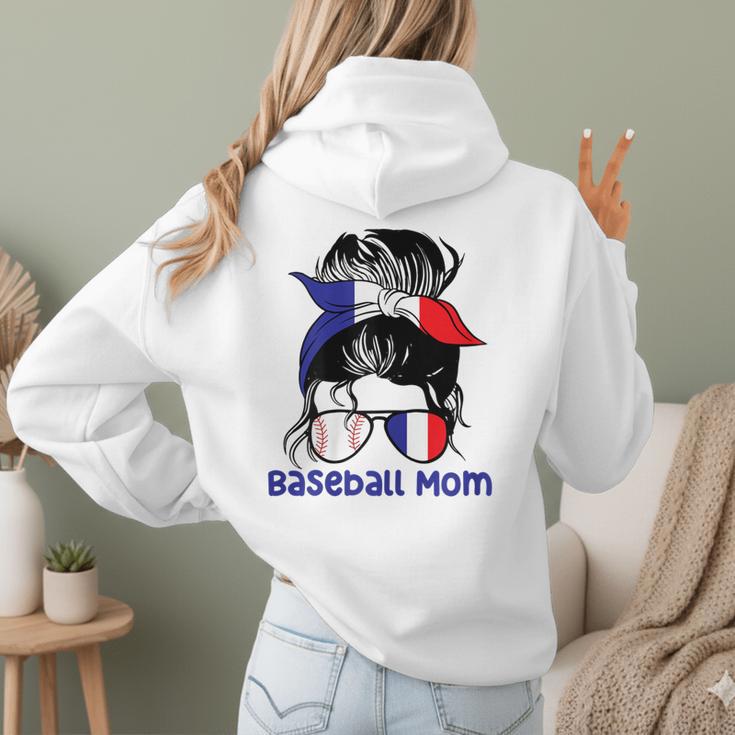 French Baseball Mom France Messy Bun Women Hoodie Back Print