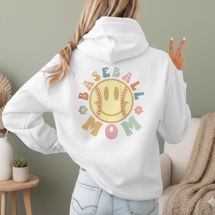 Groovy Retro Floral Happy Smiling Face Baseball Mom Women Hoodie Back Print Groovy Retro Floral Happy Smiling Face Baseball Mom Women Hoodie Back Print