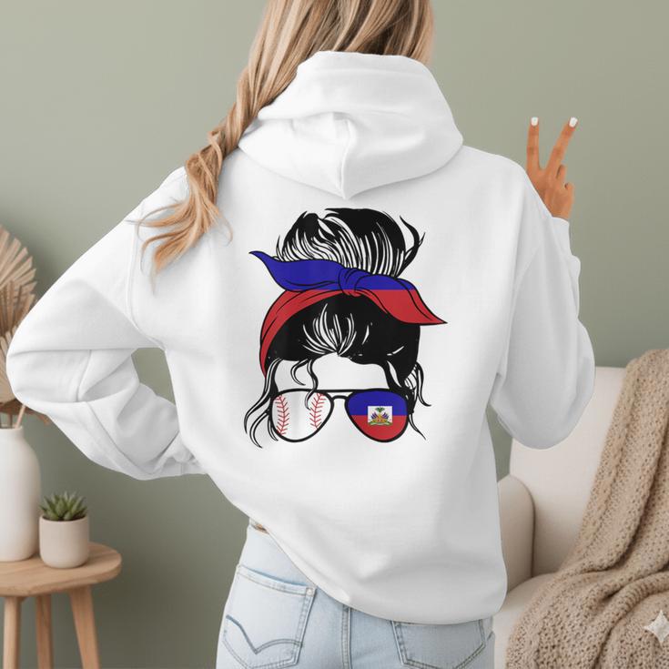Haitian Baseball Mom Haiti Flag Baseball Girl Women Hoodie Back Print