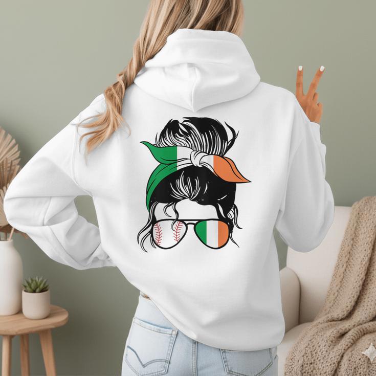 Ireland Baseball Mom Messy Bun Irish Baseball Girl Women Hoodie Back Print Ireland Baseball Mom Messy Bun Irish Baseball Girl Women Hoodie Back Print