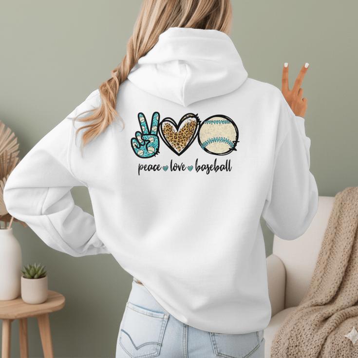 Peace Love Baseball Lover Motif For Women Pink Baseball Mom Women Hoodie Back Print