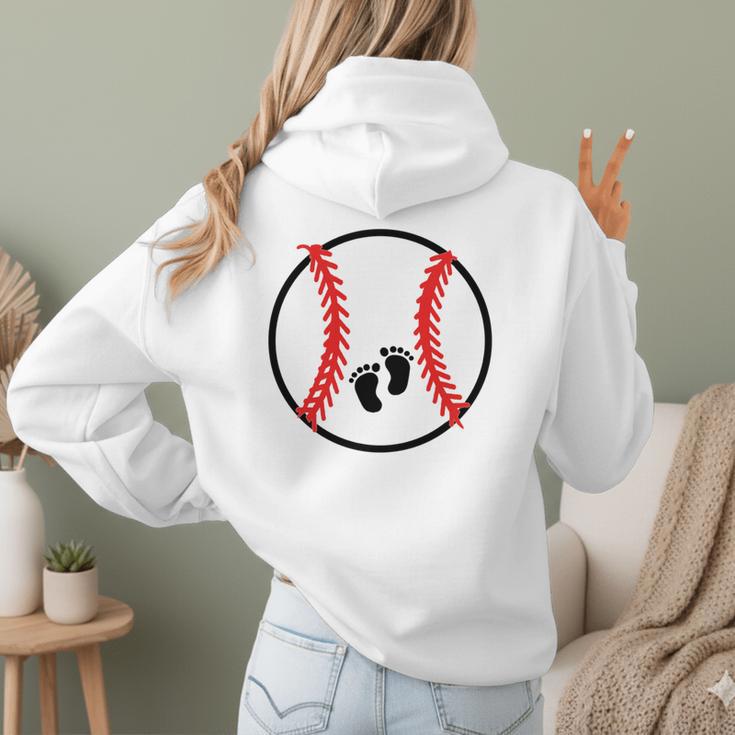 Pregnant Baseball Mom Pregnancy Announcement Baby Feet Belly Women Hoodie Back Print