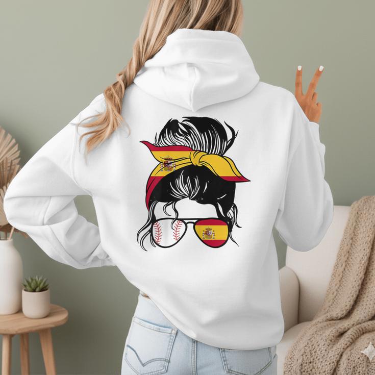 Spanish Baseball Mom Messy Bun Spain Baseball Girl Women Hoodie Back Print Spanish Baseball Mom Messy Bun Spain Baseball Girl Women Hoodie Back Print