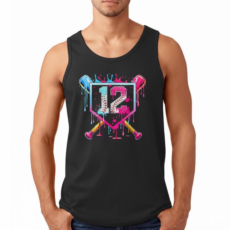12th Birthday Boys Baseball Ice Cream Drip Boys Baseball Men Tank Top