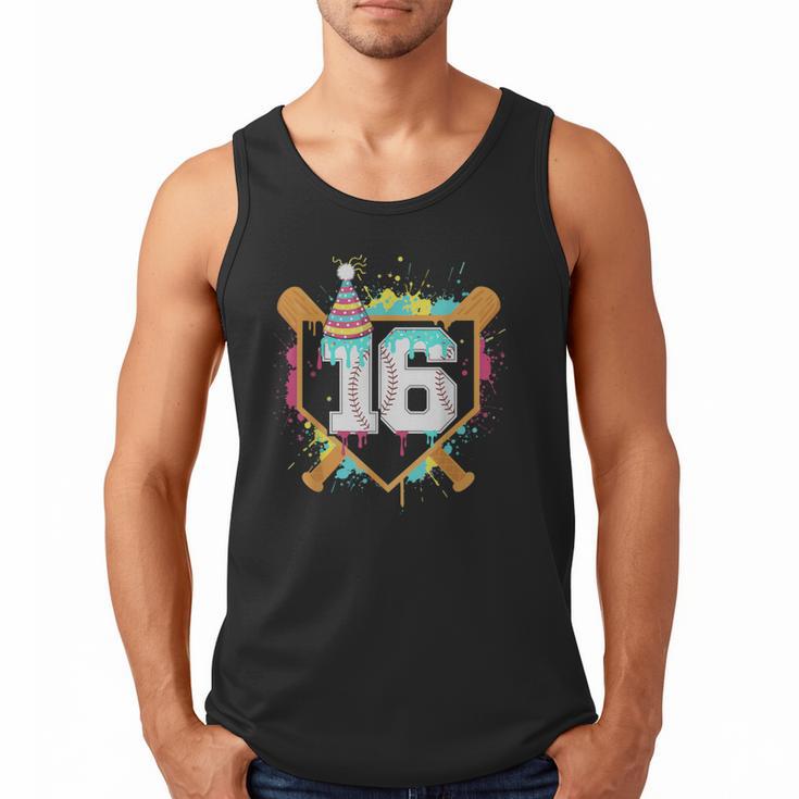 16th Birthday Baseball Drip Number 16 Year Old Birthday Boy Men Tank Top