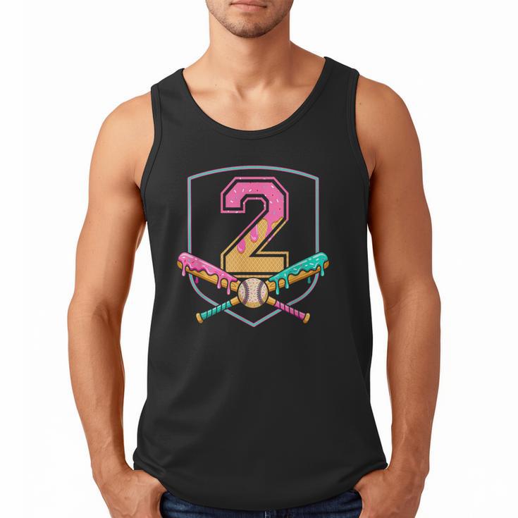 2nd Birthday Baseball Bat Ice-Cream Drip 2yrs Old Boys Kids Men Tank Top