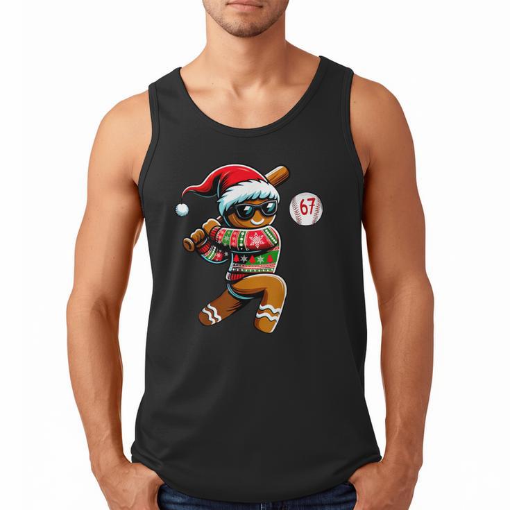 67 Gingerbread Man Playing Baseball Christmas 6 7 Meme Men Tank Top