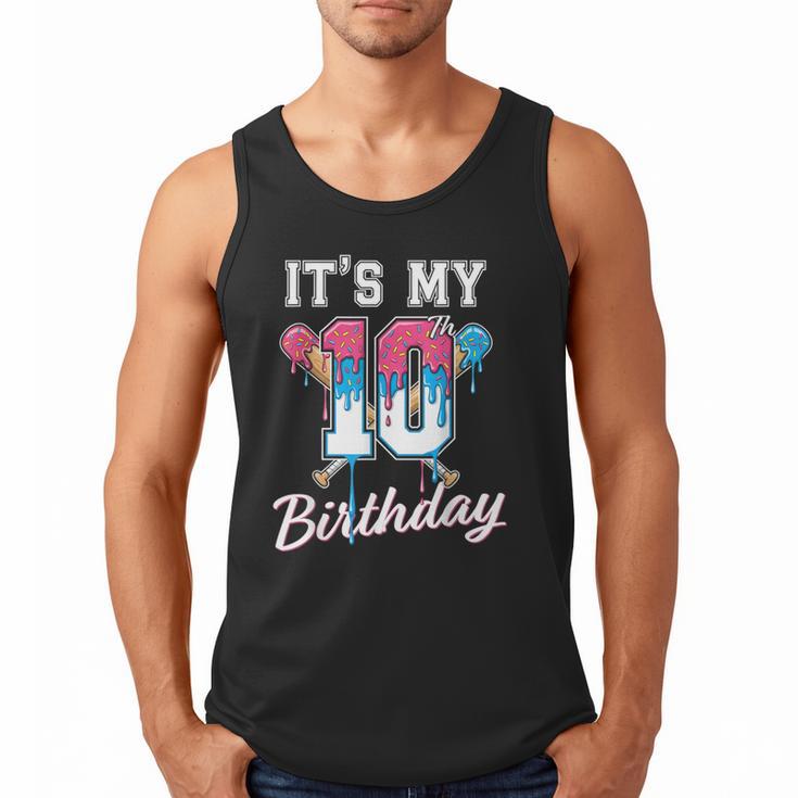 Baseball 10 Year Old Ice Cream Drip 10th Birthday Boys Men Tank Top