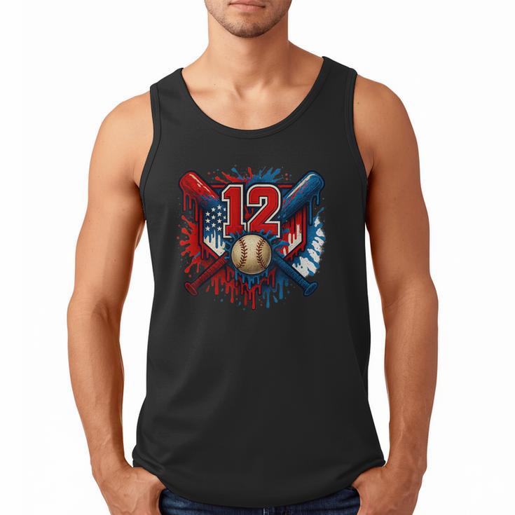 Baseball 12 Year Old Splash Drip 12th Birthday Boy Number 12 Men Tank Top
