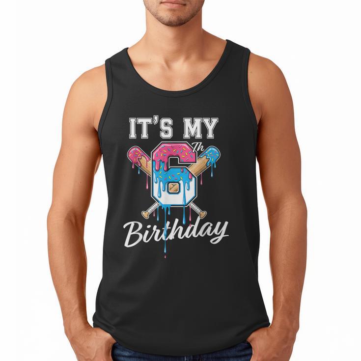 Baseball 6 Year Old Ice Cream Drip 6th Birthday Boy Number 6 Men Tank Top