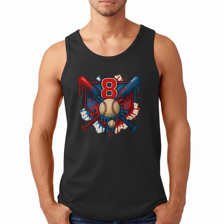 Baseball 8 Year Old Splash Drip 8th Birthday Boy Number 8 Men Tank Top