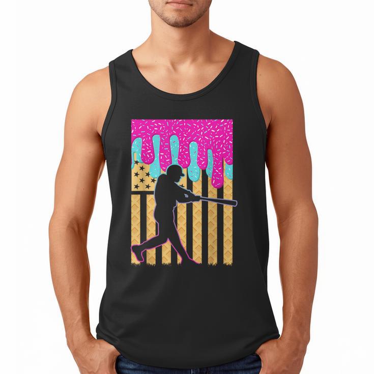 Baseball Drip Bat Boys Ice Cream American Flag 4th Of July Men Tank Top