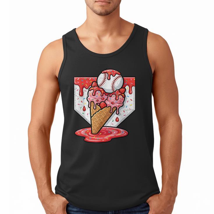 Baseball Ice Cream Drip Baseball Strawberry For Youth Red Men Tank Top