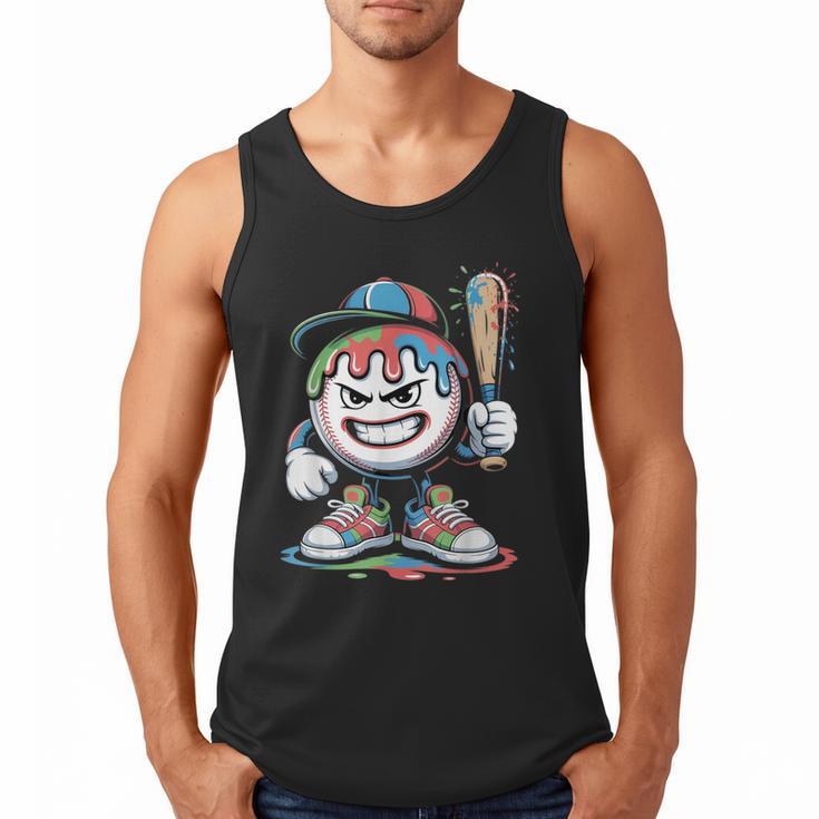 Baseball Mascot Attitude Graffiti Splash Bat Cap Men Tank Top