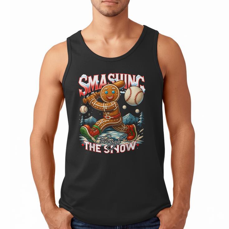 Baseball Player Christmas Gingerbread Smashing Through Snow Men Tank Top