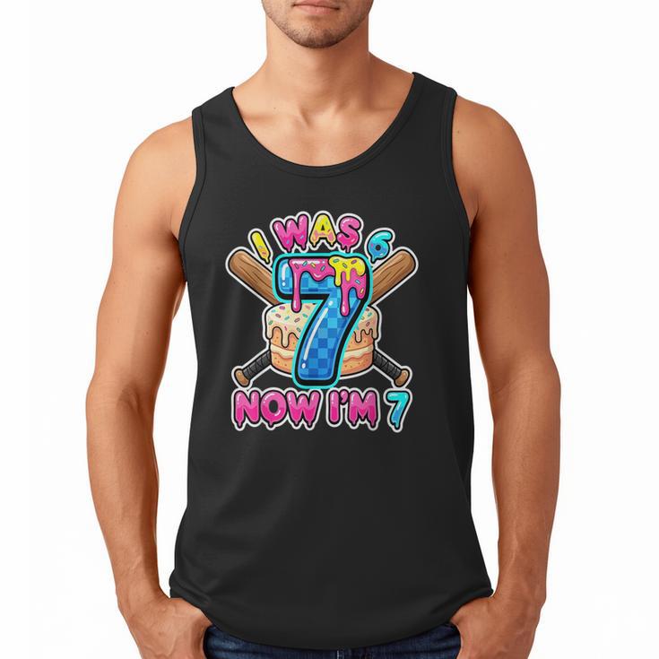 Blue Checkered I Was 6 Now I'm 7 Birthday Cake Baseball Drip Men Tank Top