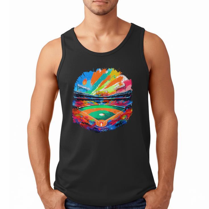 Colorful Baseball Field Home Run Baseball Player Fans Men Tank Top