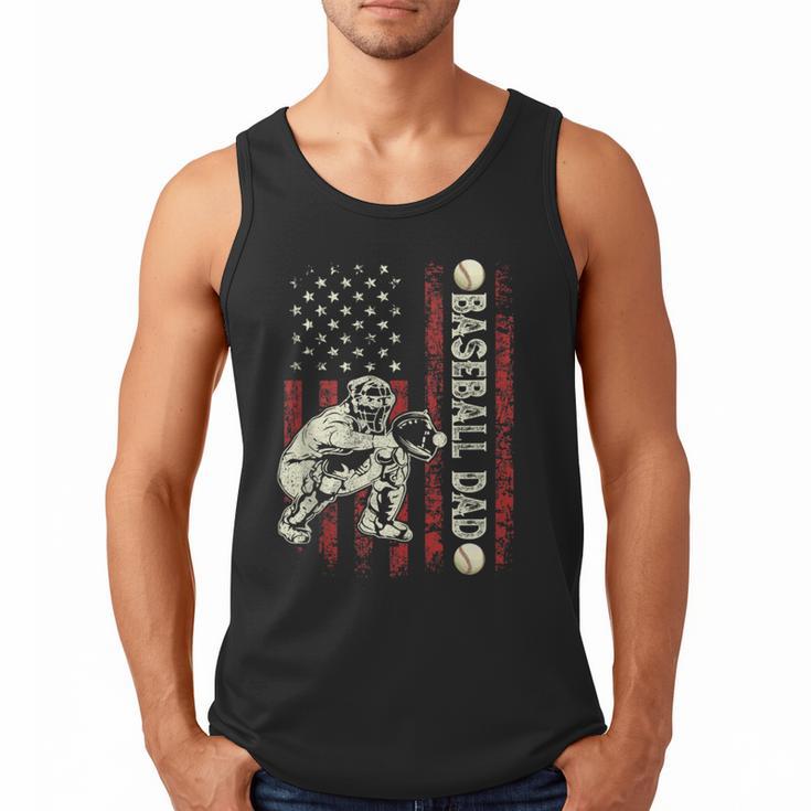 Fathers Day Baseball Dad Flag Dad Men Baseball Catcher Men Tank Top