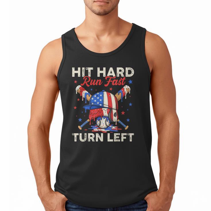 Hit Hard Run Fast Turn Left Baseball Cream Drip Crossed Bats Men Tank Top