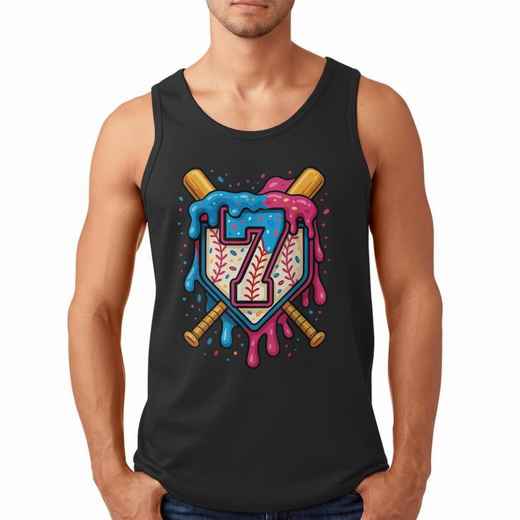 HUGvyn 7th Birthday Baseball Ice Cream Drip Number 7 Kid Boy Men Tank Top