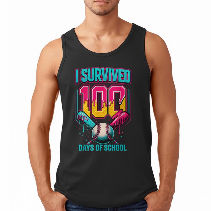 HUGvyn I Survived 100 Days Baseball Teacher Ice Cream Drip Men Tank Top