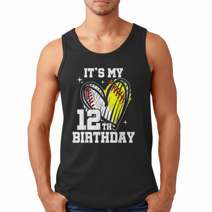 It's My 12th Birthday Baseball Softball Heart 12 Year Old Men Tank Top