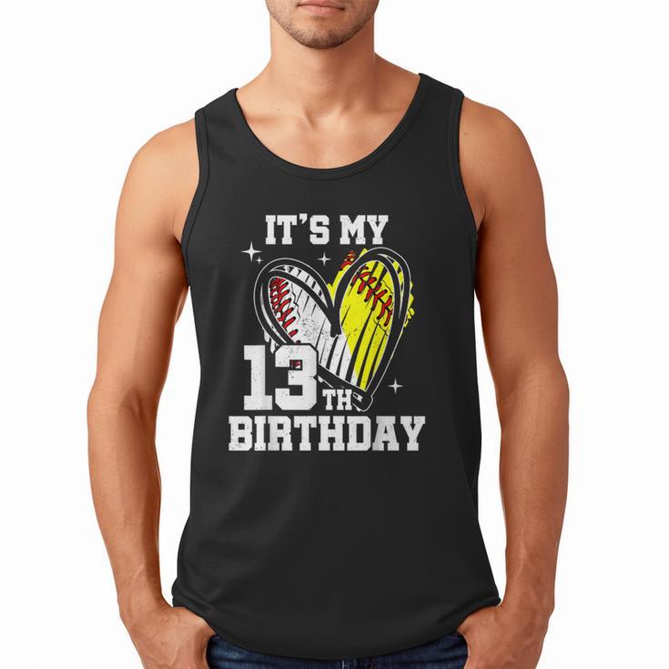 It's My 13th Birthday Baseball Softball Heart 13 Year Old Men Tank Top