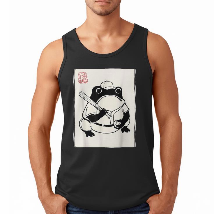 Japanese Grumpy Frog Baseball Player Baseball Men Tank Top