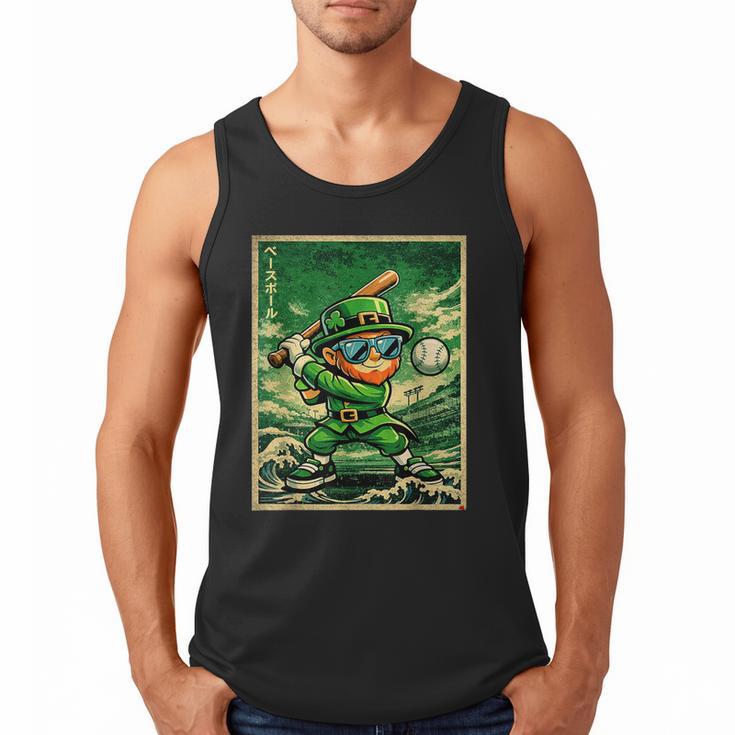 Leprechaun Playing Baseball Japanese Art St Patricks Day Men Tank Top
