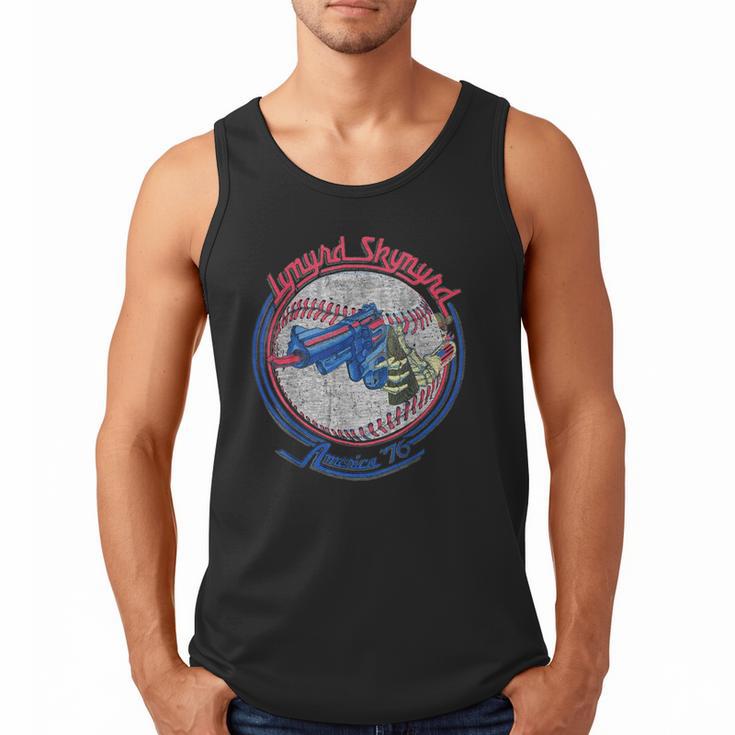 Lynyrd Skynyrd Skeleton Baseball Gun US Flag Cowboy Rock Fan Men Tank Top