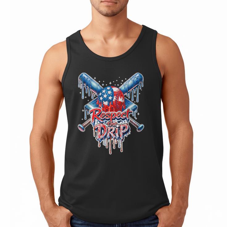Respect The Drip Baseball American Flag Ice Cream Drip Youth Men Tank Top