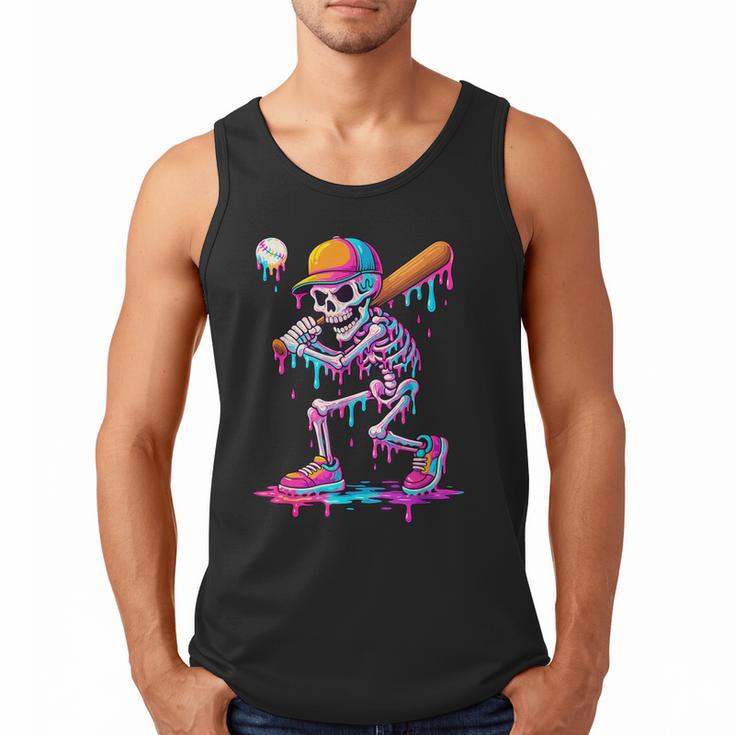 Skelton Playing Baseball Halloween Baseball Drip Boys Kids Men Tank Top