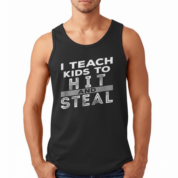I Teach My Kids To Hit Steal Fun Softball Baseball Dad Coach Men Tank Top