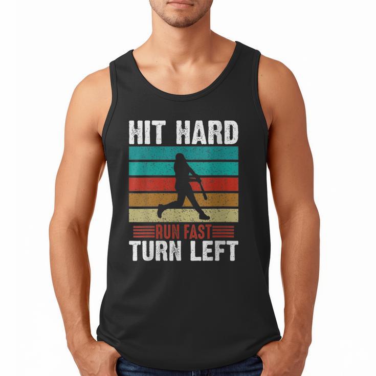Women's Retro Hit Hard Run Fast Turn Left Baseball Lover Men Tank Top