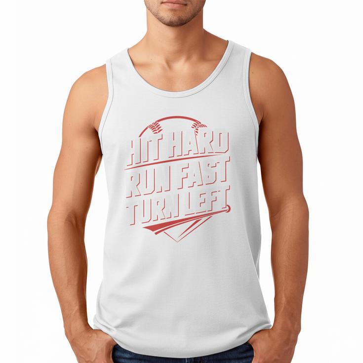 Hit Hard Run Fast Turn Left Baseball Fan Red Graphic Men Tank Top